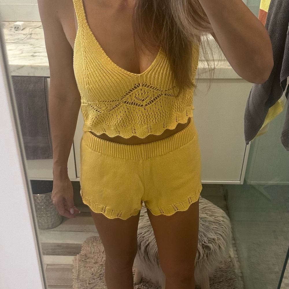 Zara Yellow Knit Two-Piece Set small
